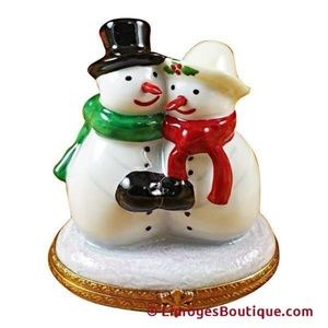 Snowman Couple Limoges Trinket Box France Imported